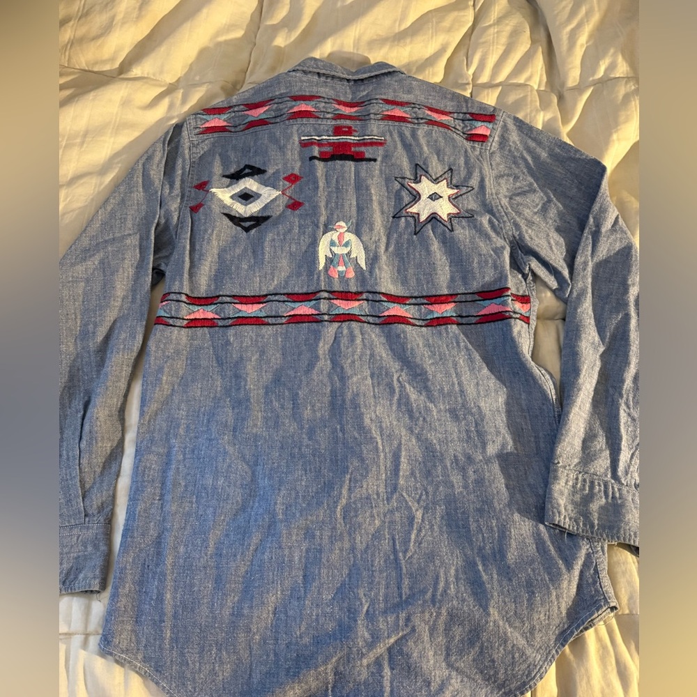 Vintage King Kole Aztec Embroidered Denim Shirt